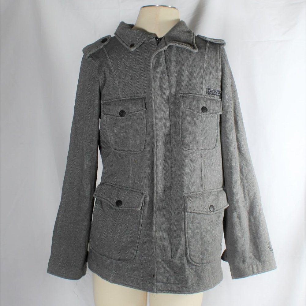 Y2K Ezekiel Skate Brand Men Chevron Coat Jacket Zip Up Snap Button Pockets